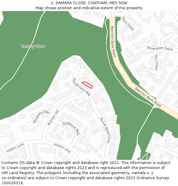 2, SAMARA CLOSE, CHATHAM, ME5 9QW: Location map and indicative extent of plot