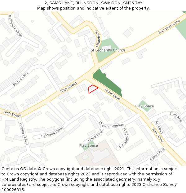 2, SAMS LANE, BLUNSDON, SWINDON, SN26 7AY: Location map and indicative extent of plot