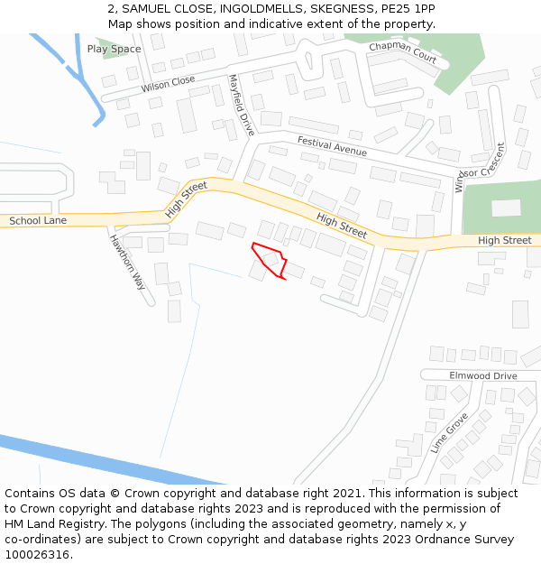 2, SAMUEL CLOSE, INGOLDMELLS, SKEGNESS, PE25 1PP: Location map and indicative extent of plot