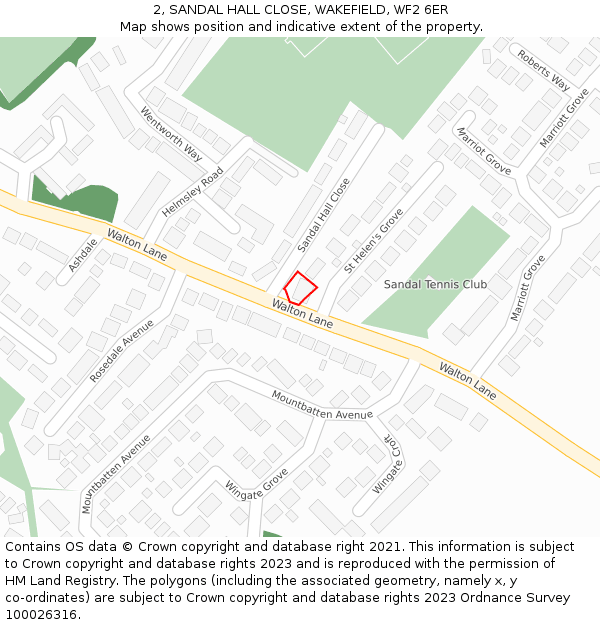 2, SANDAL HALL CLOSE, WAKEFIELD, WF2 6ER: Location map and indicative extent of plot