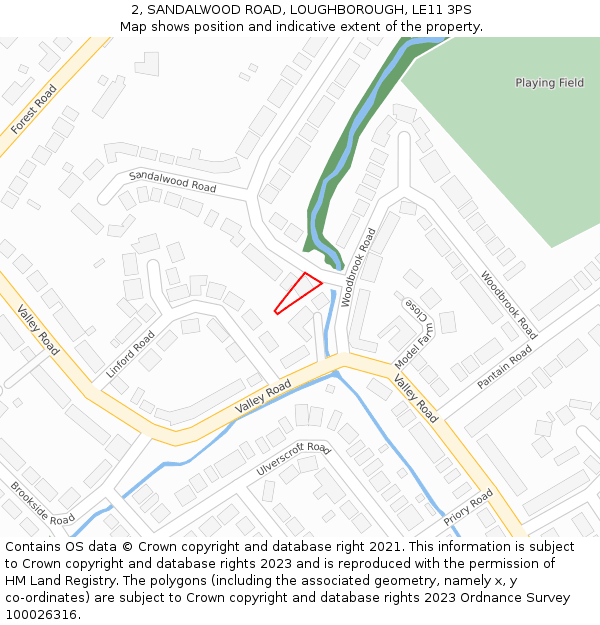 2, SANDALWOOD ROAD, LOUGHBOROUGH, LE11 3PS: Location map and indicative extent of plot
