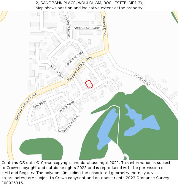 2, SANDBANK PLACE, WOULDHAM, ROCHESTER, ME1 3YJ: Location map and indicative extent of plot