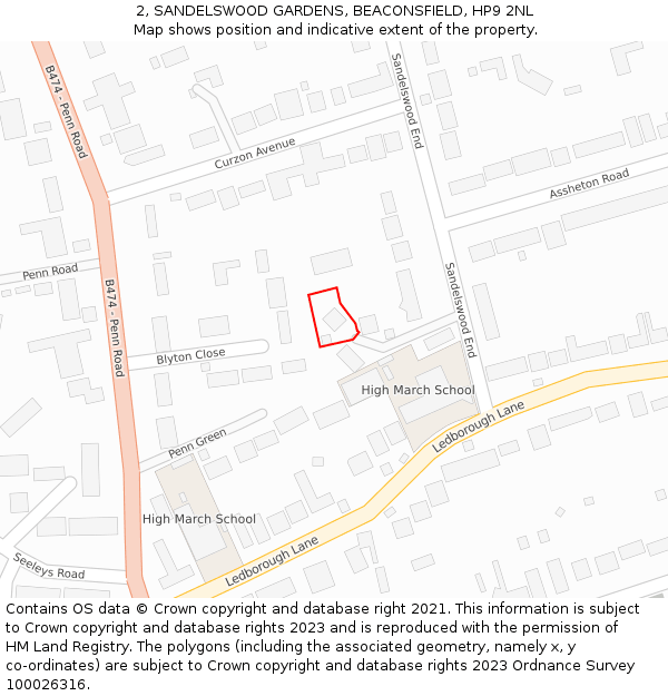 2, SANDELSWOOD GARDENS, BEACONSFIELD, HP9 2NL: Location map and indicative extent of plot