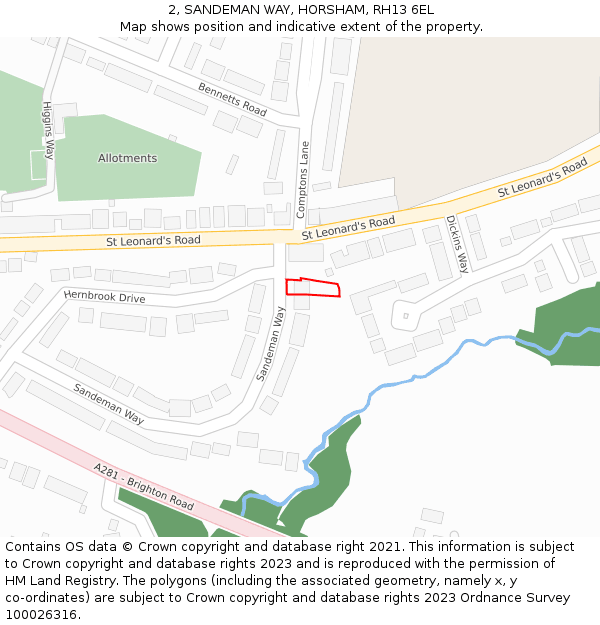 2, SANDEMAN WAY, HORSHAM, RH13 6EL: Location map and indicative extent of plot