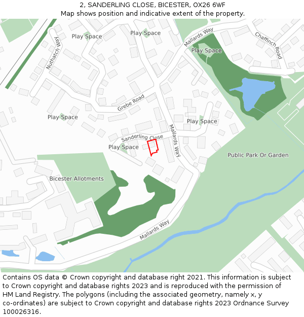 2, SANDERLING CLOSE, BICESTER, OX26 6WF: Location map and indicative extent of plot