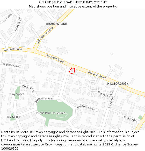 2, SANDERLING ROAD, HERNE BAY, CT6 6HZ: Location map and indicative extent of plot