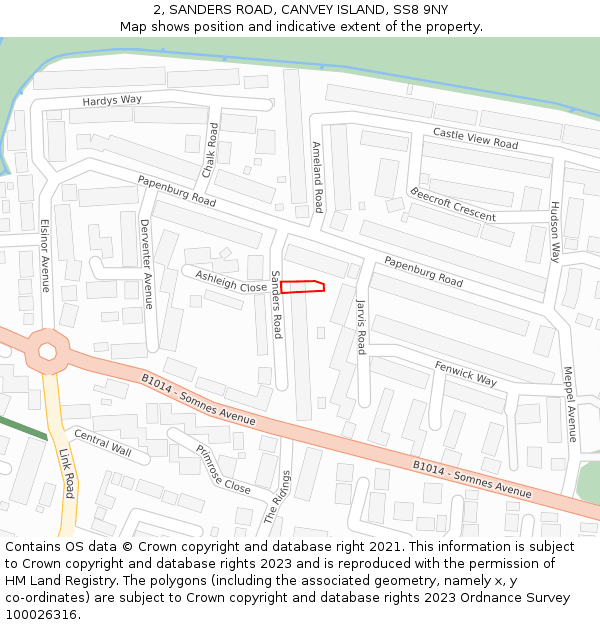 2, SANDERS ROAD, CANVEY ISLAND, SS8 9NY: Location map and indicative extent of plot