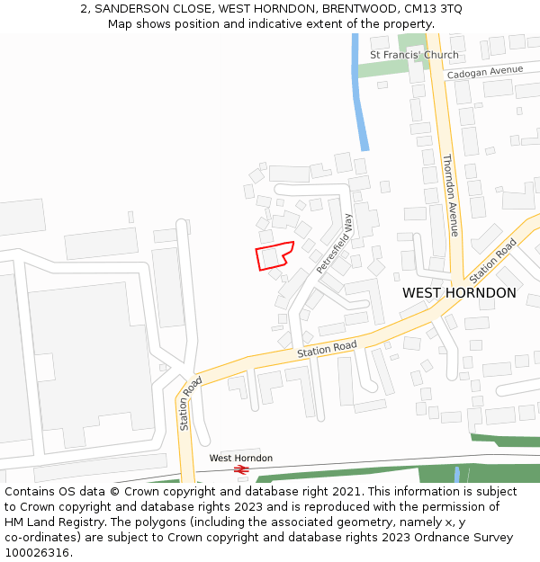 2, SANDERSON CLOSE, WEST HORNDON, BRENTWOOD, CM13 3TQ: Location map and indicative extent of plot