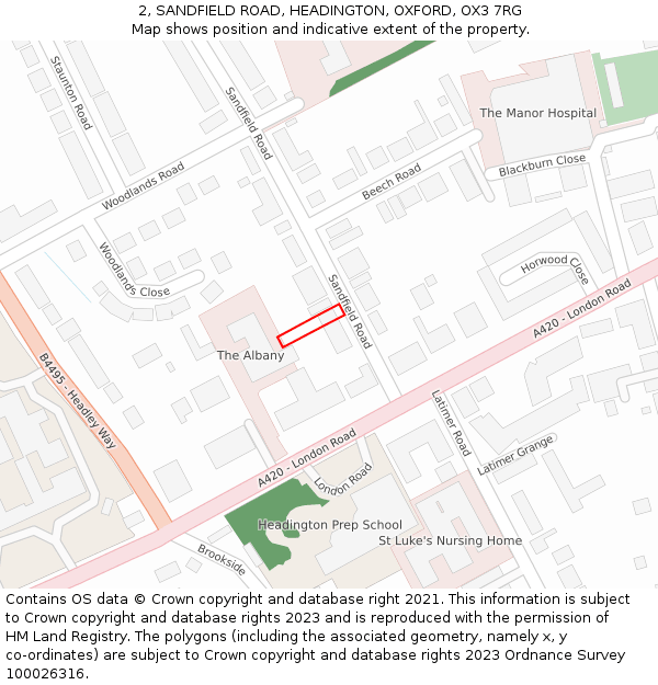 2, SANDFIELD ROAD, HEADINGTON, OXFORD, OX3 7RG: Location map and indicative extent of plot