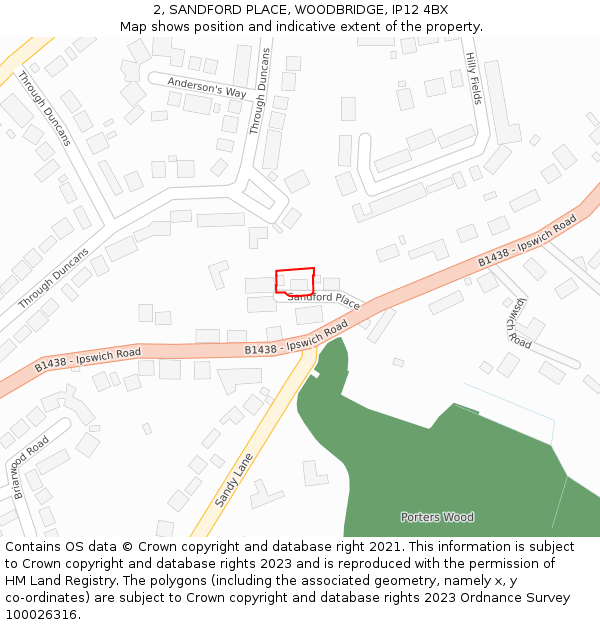 2, SANDFORD PLACE, WOODBRIDGE, IP12 4BX: Location map and indicative extent of plot