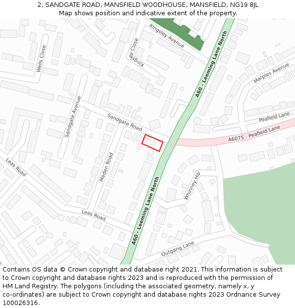 2, SANDGATE ROAD, MANSFIELD WOODHOUSE, MANSFIELD, NG19 8JL: Location map and indicative extent of plot