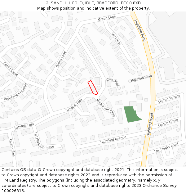 2, SANDHILL FOLD, IDLE, BRADFORD, BD10 8XB: Location map and indicative extent of plot