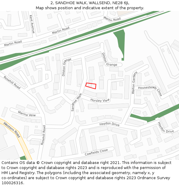 2, SANDHOE WALK, WALLSEND, NE28 6JL: Location map and indicative extent of plot