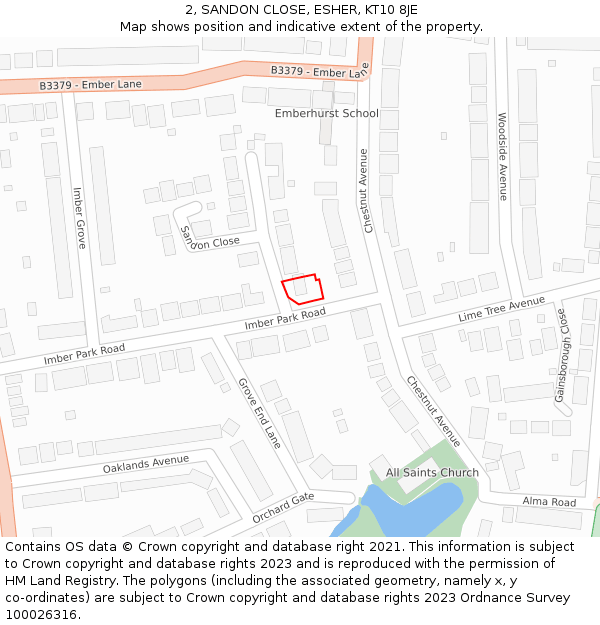 2, SANDON CLOSE, ESHER, KT10 8JE: Location map and indicative extent of plot