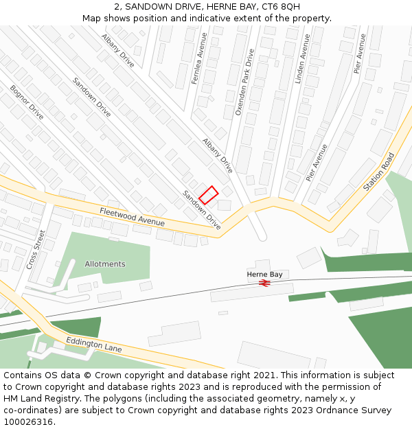 2, SANDOWN DRIVE, HERNE BAY, CT6 8QH: Location map and indicative extent of plot