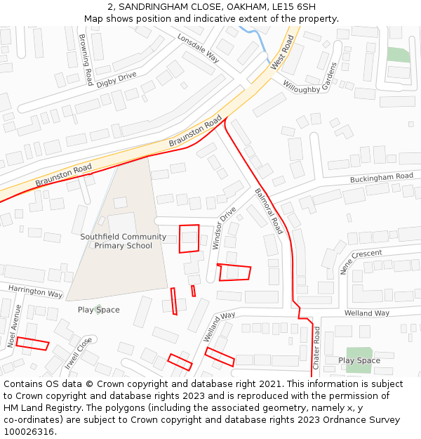 2, SANDRINGHAM CLOSE, OAKHAM, LE15 6SH: Location map and indicative extent of plot
