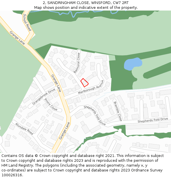 2, SANDRINGHAM CLOSE, WINSFORD, CW7 2RT: Location map and indicative extent of plot