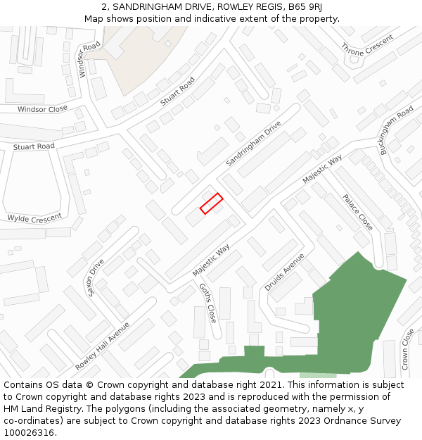 2, SANDRINGHAM DRIVE, ROWLEY REGIS, B65 9RJ: Location map and indicative extent of plot