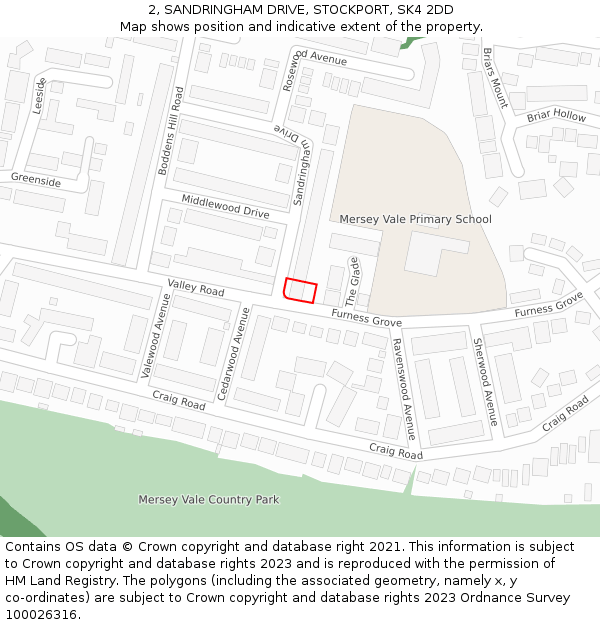 2, SANDRINGHAM DRIVE, STOCKPORT, SK4 2DD: Location map and indicative extent of plot