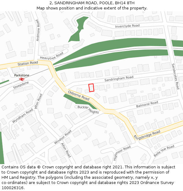 2, SANDRINGHAM ROAD, POOLE, BH14 8TH: Location map and indicative extent of plot