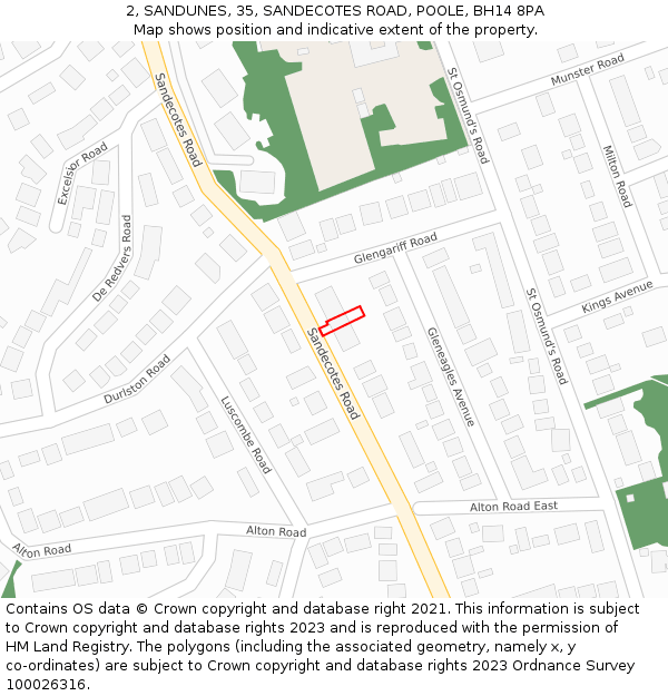 2, SANDUNES, 35, SANDECOTES ROAD, POOLE, BH14 8PA: Location map and indicative extent of plot