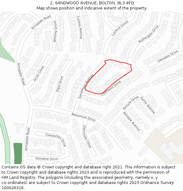 2, SANDWOOD AVENUE, BOLTON, BL3 4PQ: Location map and indicative extent of plot