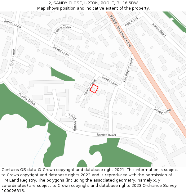 2, SANDY CLOSE, UPTON, POOLE, BH16 5DW: Location map and indicative extent of plot