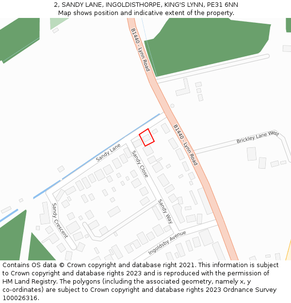 2, SANDY LANE, INGOLDISTHORPE, KING'S LYNN, PE31 6NN: Location map and indicative extent of plot