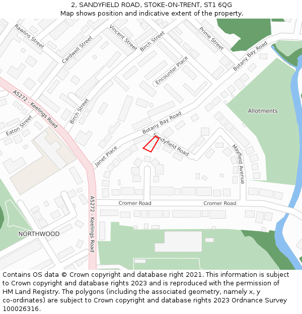 2, SANDYFIELD ROAD, STOKE-ON-TRENT, ST1 6QG: Location map and indicative extent of plot