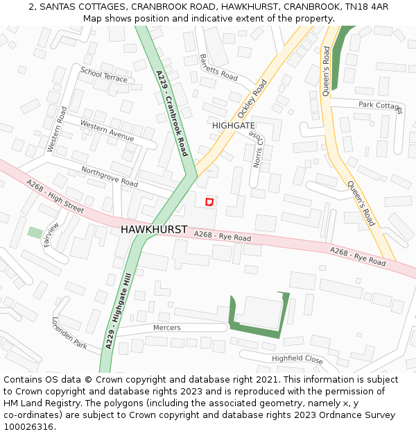 2, SANTAS COTTAGES, CRANBROOK ROAD, HAWKHURST, CRANBROOK, TN18 4AR: Location map and indicative extent of plot