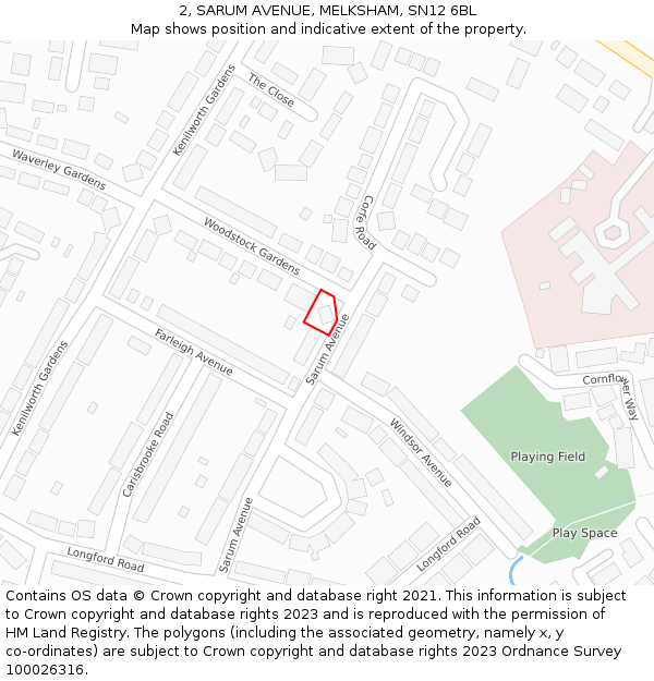 2, SARUM AVENUE, MELKSHAM, SN12 6BL: Location map and indicative extent of plot