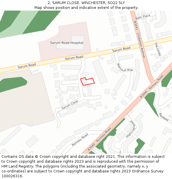 2, SARUM CLOSE, WINCHESTER, SO22 5LY: Location map and indicative extent of plot