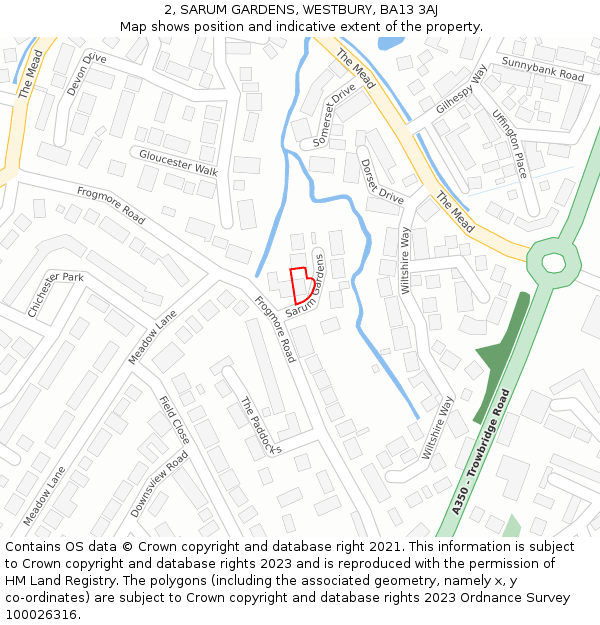 2, SARUM GARDENS, WESTBURY, BA13 3AJ: Location map and indicative extent of plot