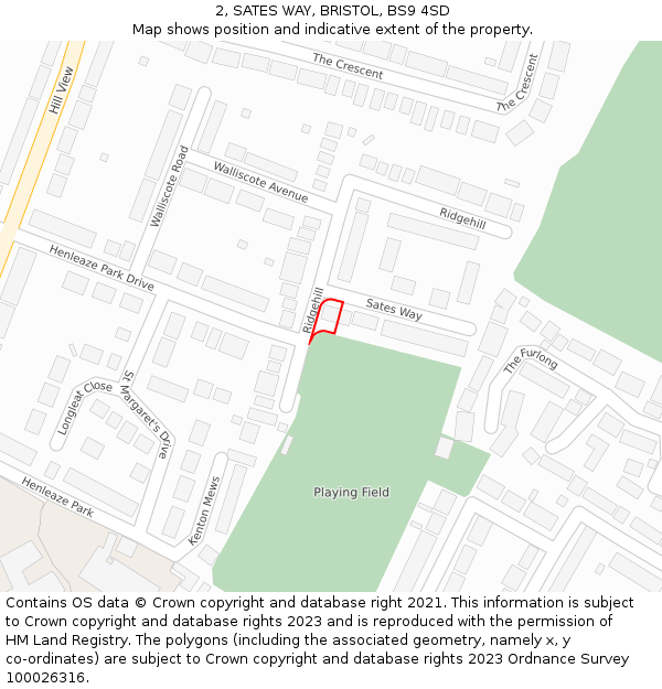 2, SATES WAY, BRISTOL, BS9 4SD: Location map and indicative extent of plot