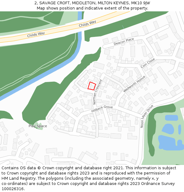 2, SAVAGE CROFT, MIDDLETON, MILTON KEYNES, MK10 9JW: Location map and indicative extent of plot