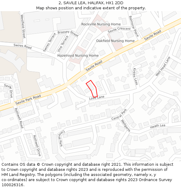 2, SAVILE LEA, HALIFAX, HX1 2DD: Location map and indicative extent of plot