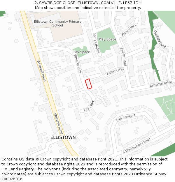 2, SAWBRIDGE CLOSE, ELLISTOWN, COALVILLE, LE67 1DH: Location map and indicative extent of plot