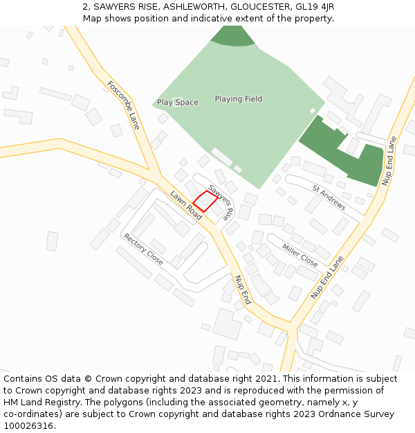 2, SAWYERS RISE, ASHLEWORTH, GLOUCESTER, GL19 4JR: Location map and indicative extent of plot