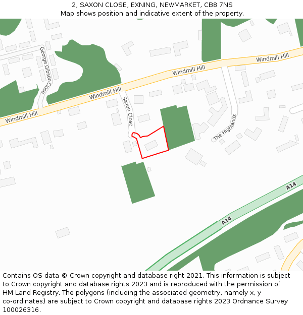 2, SAXON CLOSE, EXNING, NEWMARKET, CB8 7NS: Location map and indicative extent of plot