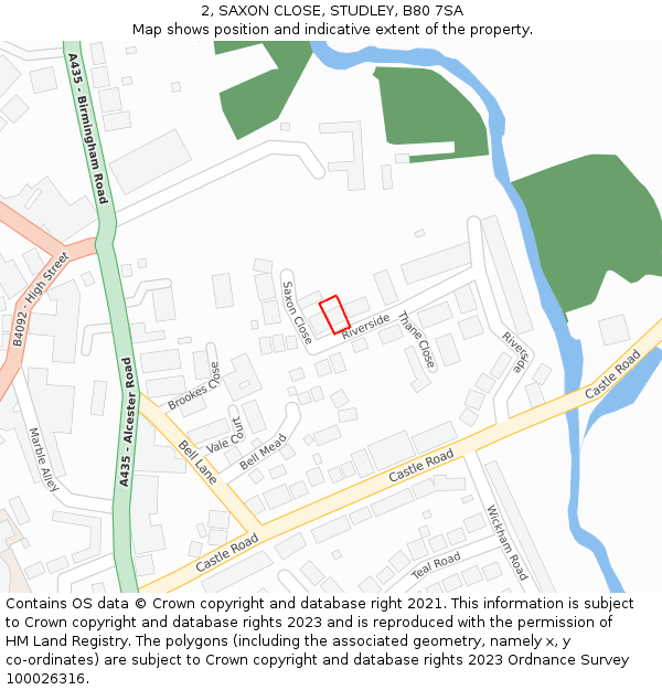2, SAXON CLOSE, STUDLEY, B80 7SA: Location map and indicative extent of plot
