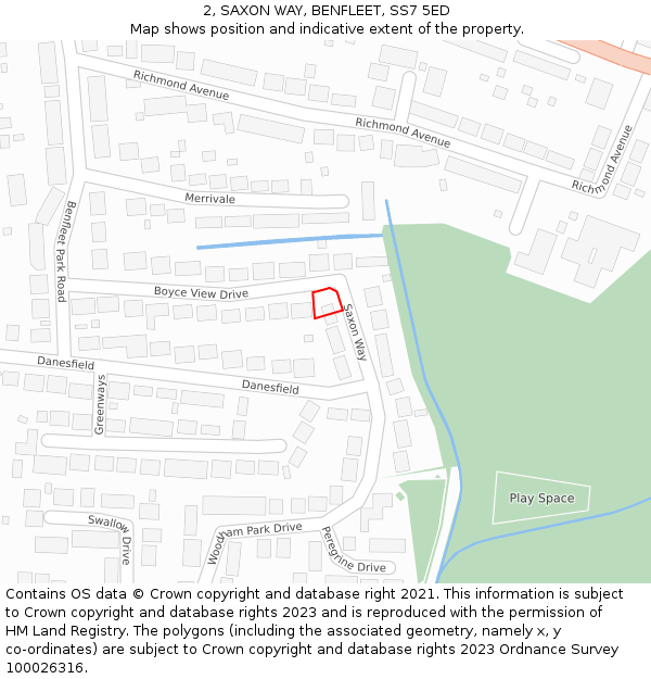 2, SAXON WAY, BENFLEET, SS7 5ED: Location map and indicative extent of plot