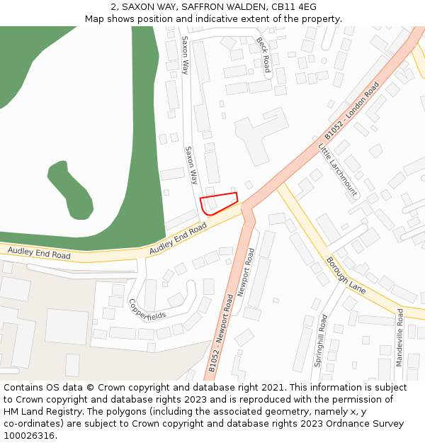 2, SAXON WAY, SAFFRON WALDEN, CB11 4EG: Location map and indicative extent of plot