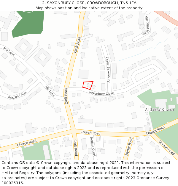 2, SAXONBURY CLOSE, CROWBOROUGH, TN6 1EA: Location map and indicative extent of plot