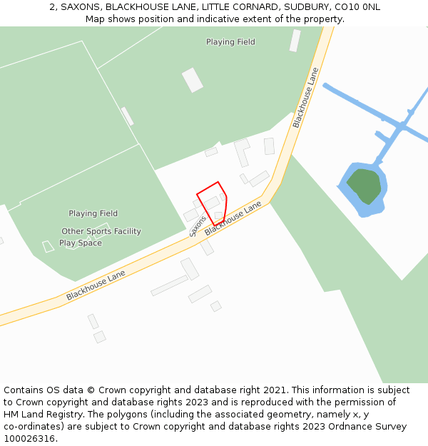 2, SAXONS, BLACKHOUSE LANE, LITTLE CORNARD, SUDBURY, CO10 0NL: Location map and indicative extent of plot