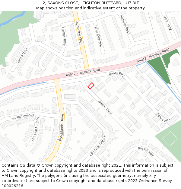 2, SAXONS CLOSE, LEIGHTON BUZZARD, LU7 3LT: Location map and indicative extent of plot