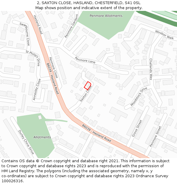 2, SAXTON CLOSE, HASLAND, CHESTERFIELD, S41 0SL: Location map and indicative extent of plot