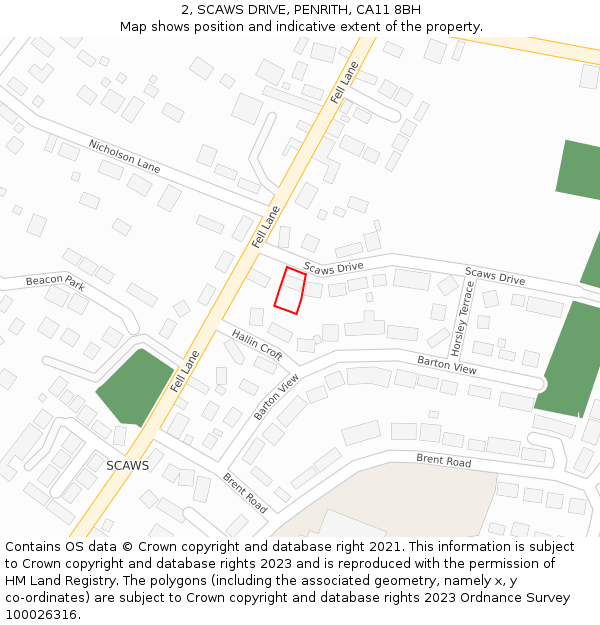 2, SCAWS DRIVE, PENRITH, CA11 8BH: Location map and indicative extent of plot