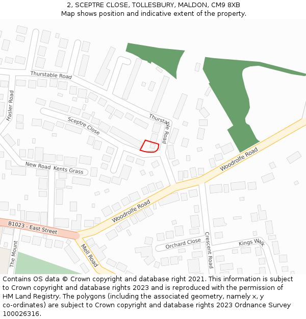 2, SCEPTRE CLOSE, TOLLESBURY, MALDON, CM9 8XB: Location map and indicative extent of plot