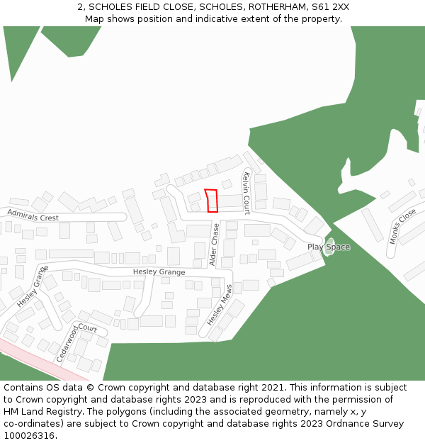 2, SCHOLES FIELD CLOSE, SCHOLES, ROTHERHAM, S61 2XX: Location map and indicative extent of plot