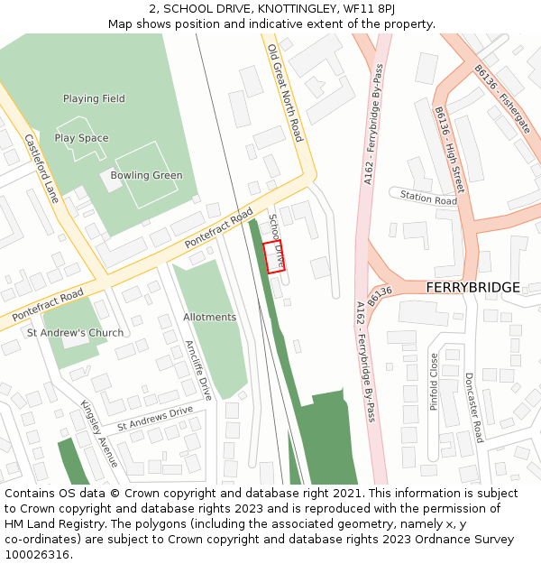 2, SCHOOL DRIVE, KNOTTINGLEY, WF11 8PJ: Location map and indicative extent of plot